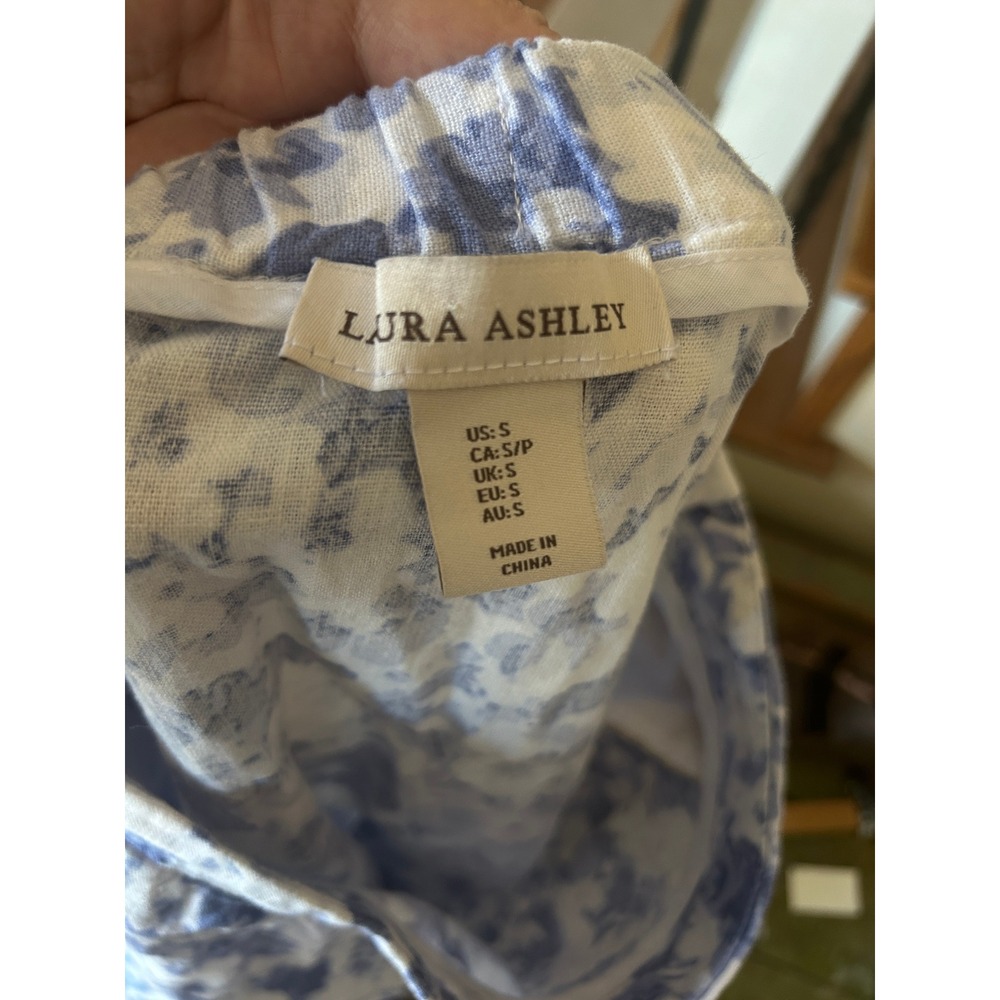Laura Ashley Blue Floral Linen Blend Tiered Midi Skirt Sz S Cottagecore Boho - Picture 4 of 5